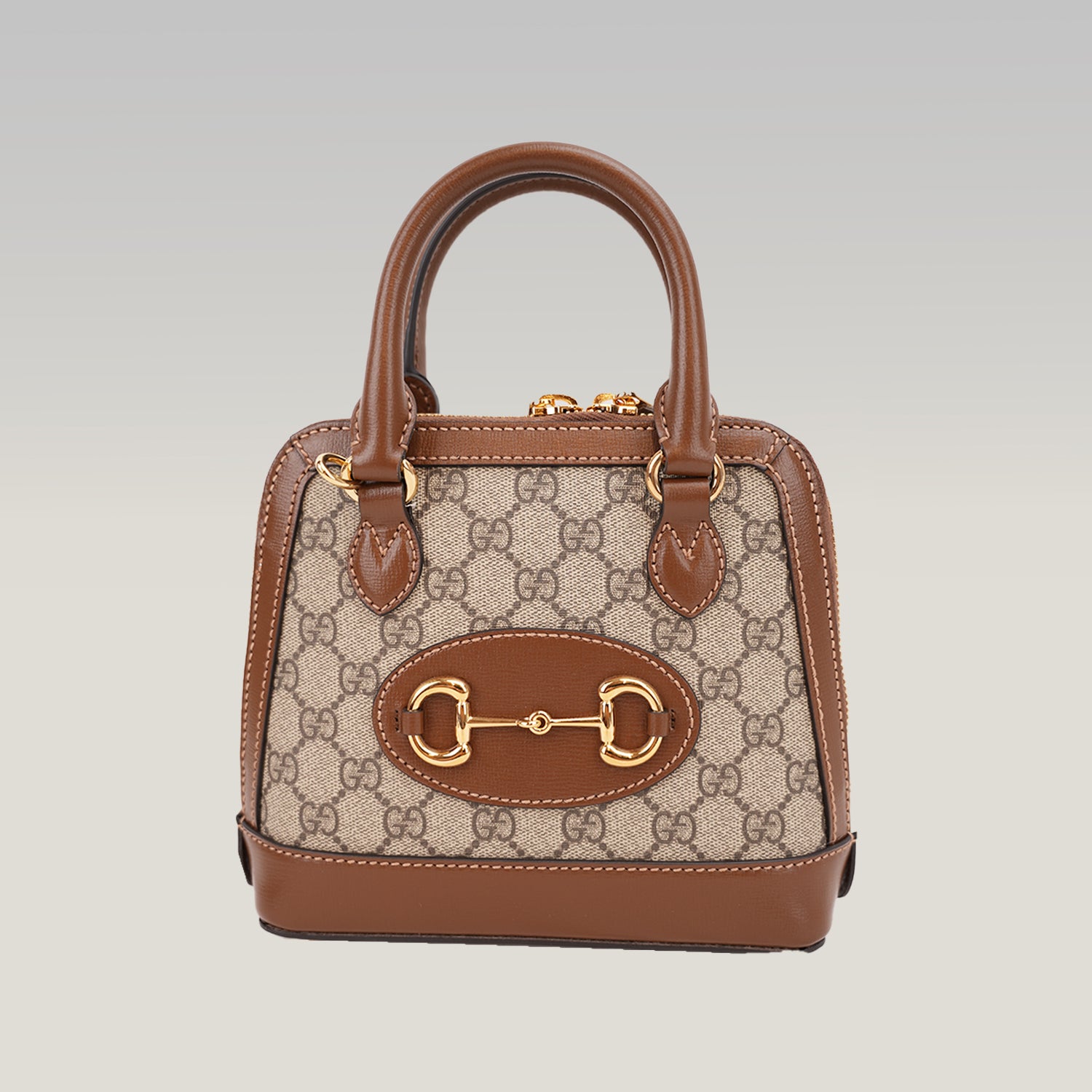 Gucci Horsebit 1955 Mini Top Handle Bag GG Supreme Canvas Beige Brown Leather