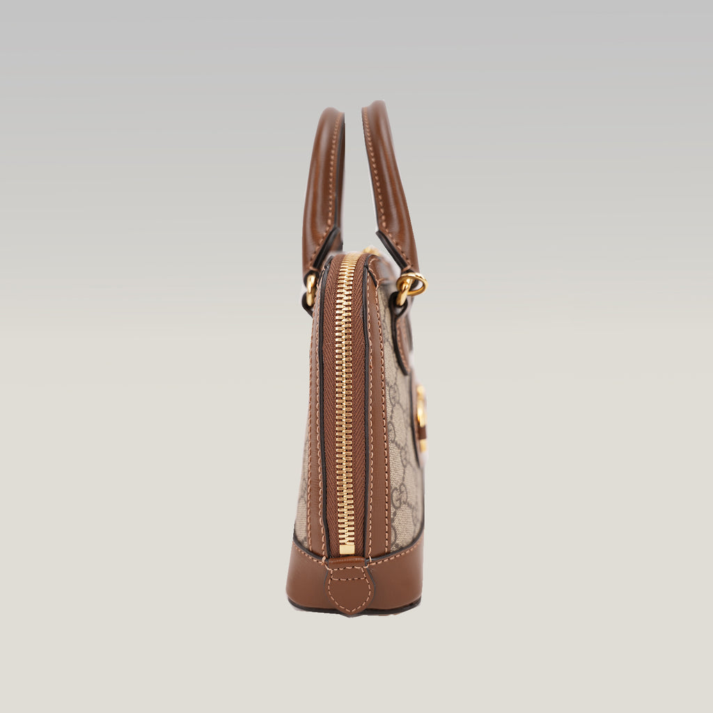 Gucci Horsebit 1955 Mini Top Handle Bag GG Supreme Canvas Beige Brown Leather
