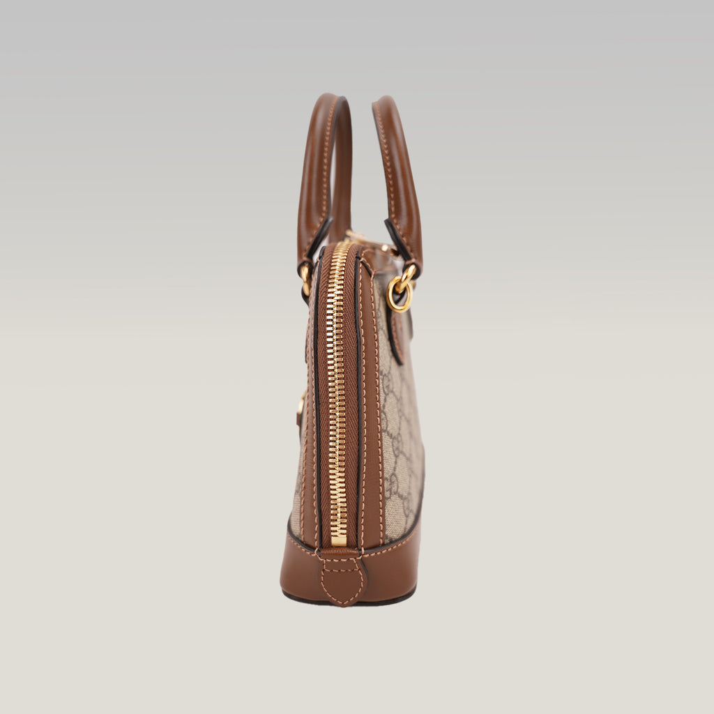 Gucci Horsebit 1955 Mini Top Handle Bag GG Supreme Canvas Beige Brown Leather