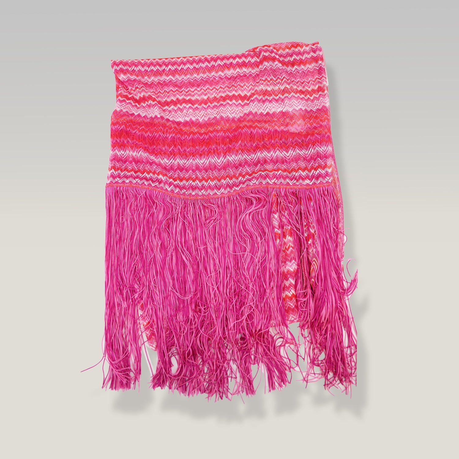 Missoni Maxi Beach Shawl Zig Zag Rosa Multicolor con Frange Oversize
