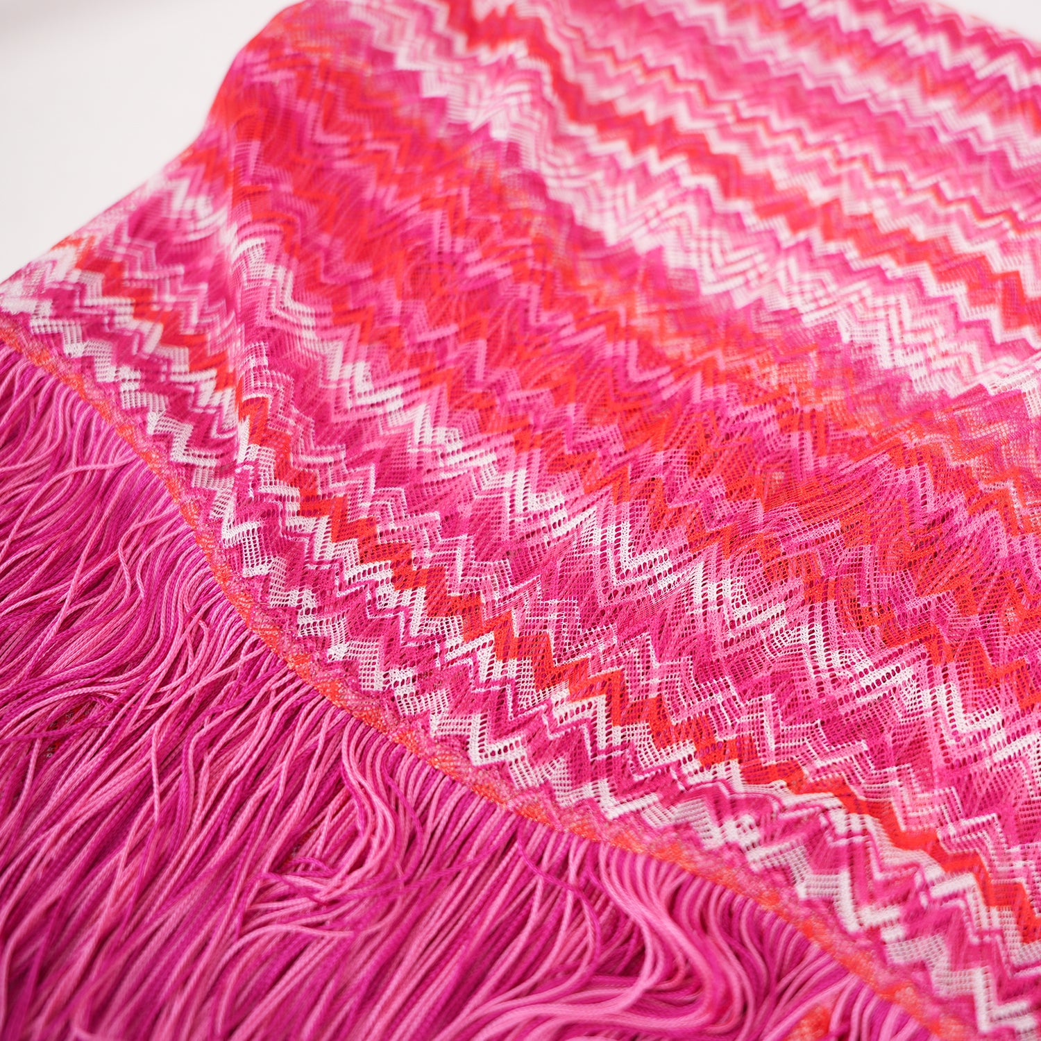 Missoni Maxi Beach Shawl Zig Zag Rosa Multicolor con Frange Oversize