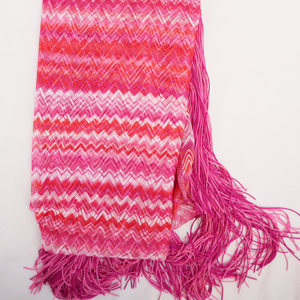 Missoni Maxi Beach Shawl Zig Zag Rosa Multicolor con Frange Oversize