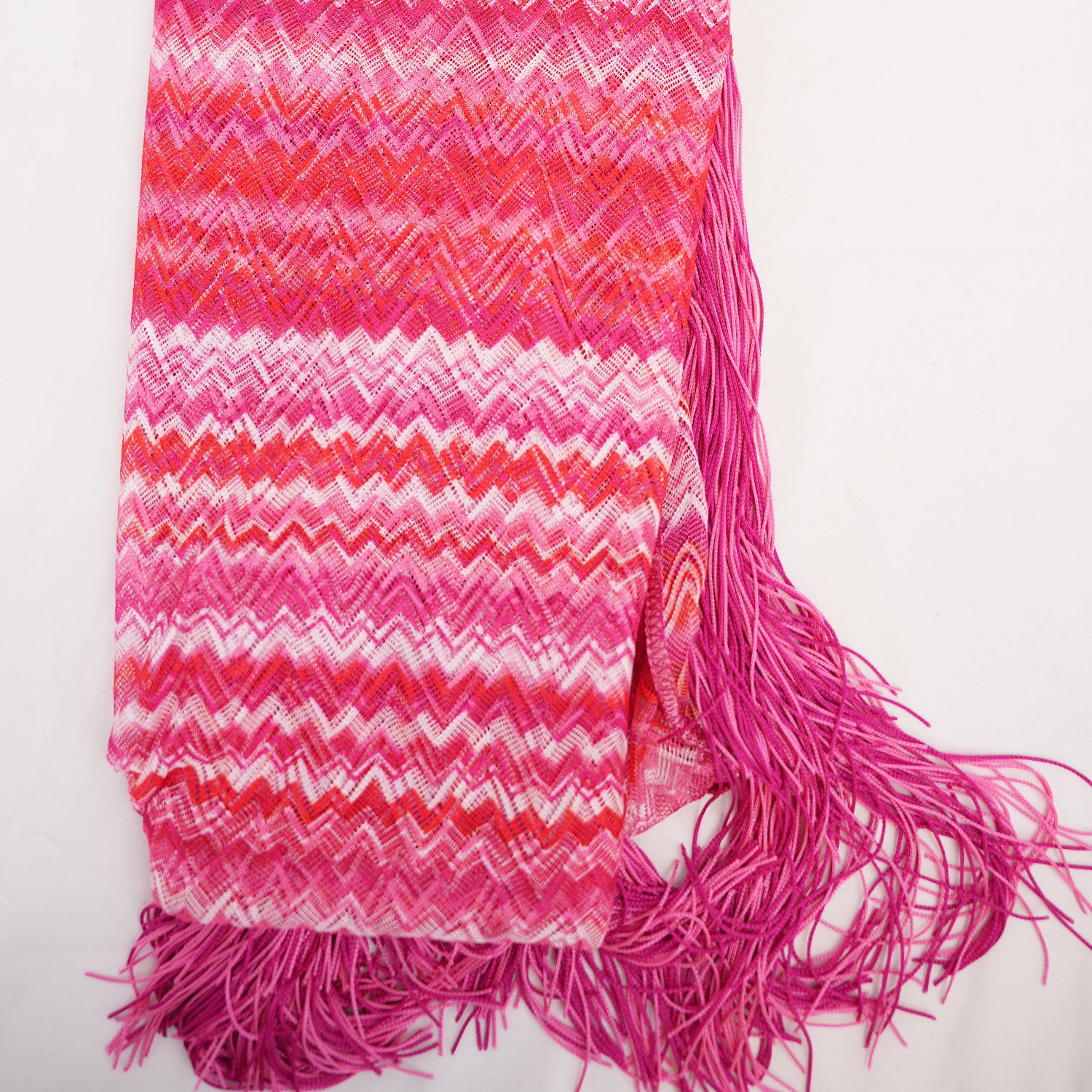 Missoni Maxi Beach Shawl Zig Zag Rosa Multicolor con Frange Oversize