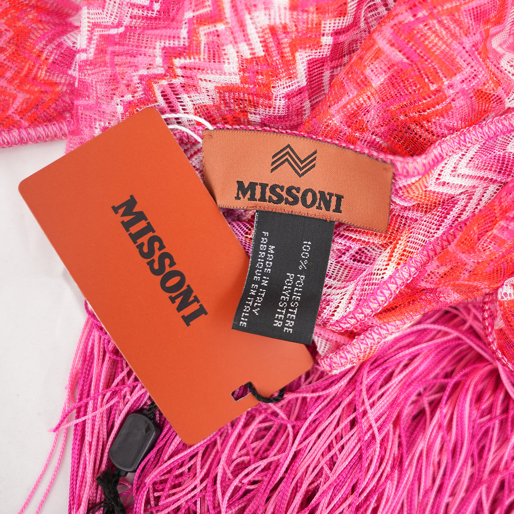 Missoni Maxi Beach Shawl Zig Zag Rosa Multicolor con Frange Oversize