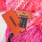 Missoni Maxi Beach Shawl Zig Zag Rosa Multicolor con Frange Oversize