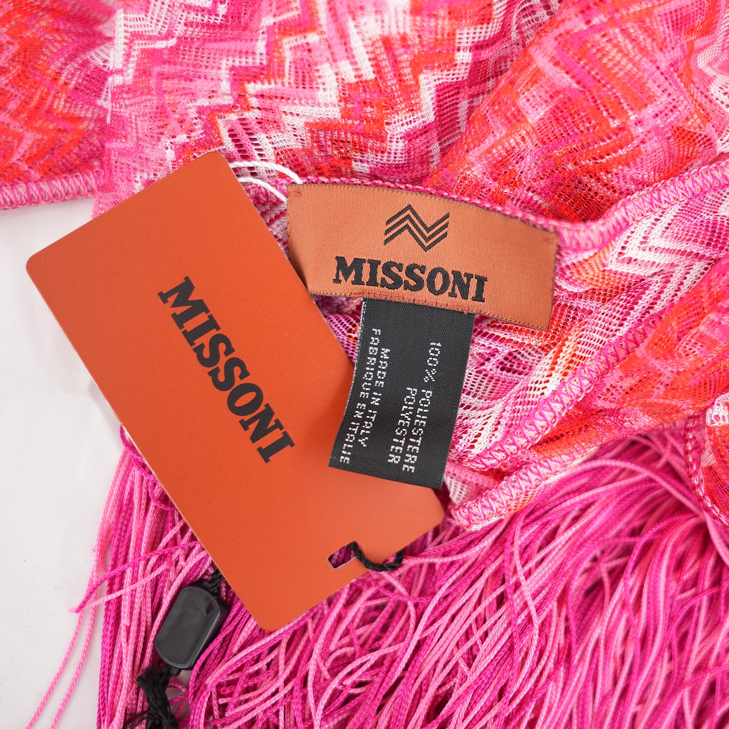 Missoni Maxi Beach Shawl Zig Zag Rosa Multicolor con Frange Oversize