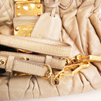 Miu Miu Coffer Matelassé Borsa a Mano in Pelle di Agnello Grigio Verde con Hardware Dorato