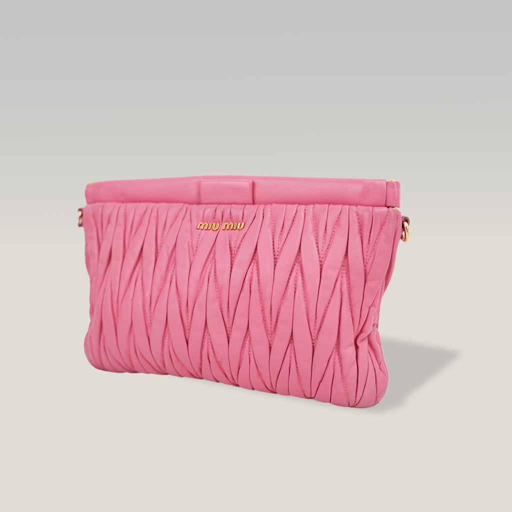 Miu Miu Matelassé Pink Nappa Leather Crossbody Bag Pleated Shoulder Clutch