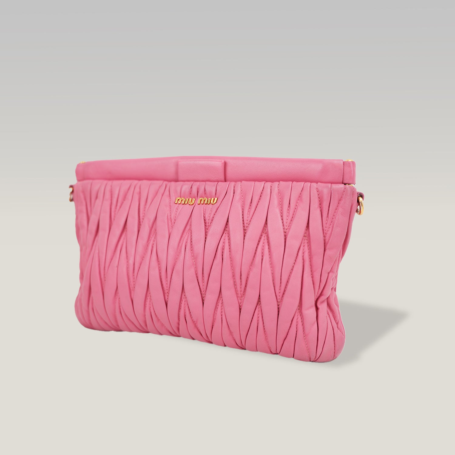 Miu Miu Matelassé Pink Nappa Leather Crossbody Bag Pleated Shoulder Clutch