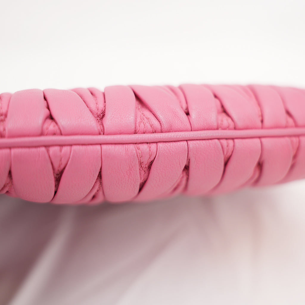 Miu Miu Matelassé Pink Nappa Leather Crossbody Bag Pleated Shoulder Clutch