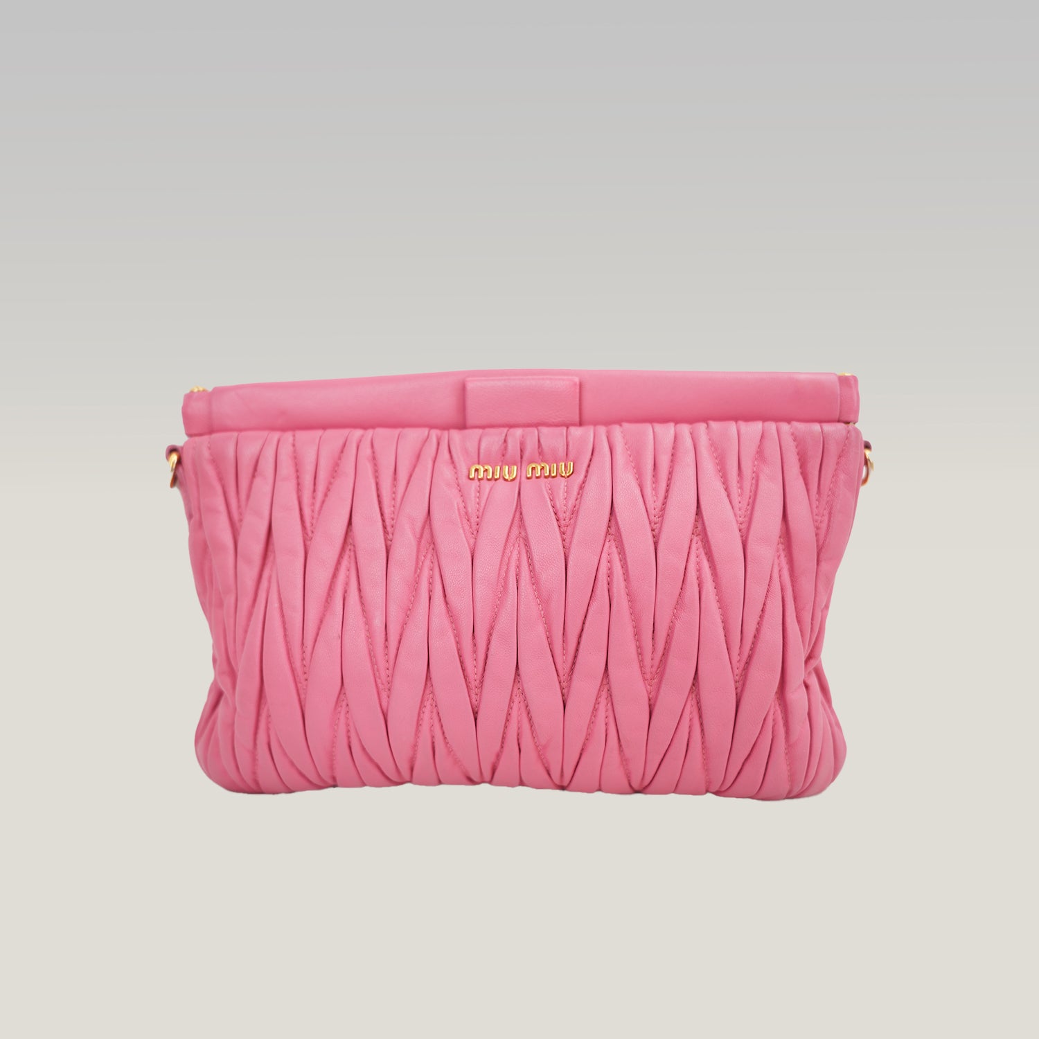Miu Miu Matelassé Pink Nappa Leather Crossbody Bag Pleated Shoulder Clutch
