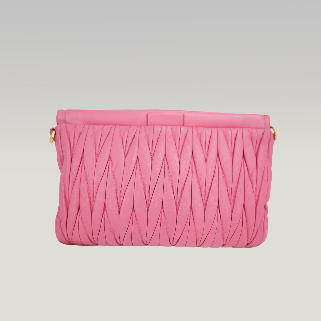 Miu Miu Matelassé Pink Nappa Leather Crossbody Bag Pleated Shoulder Clutch