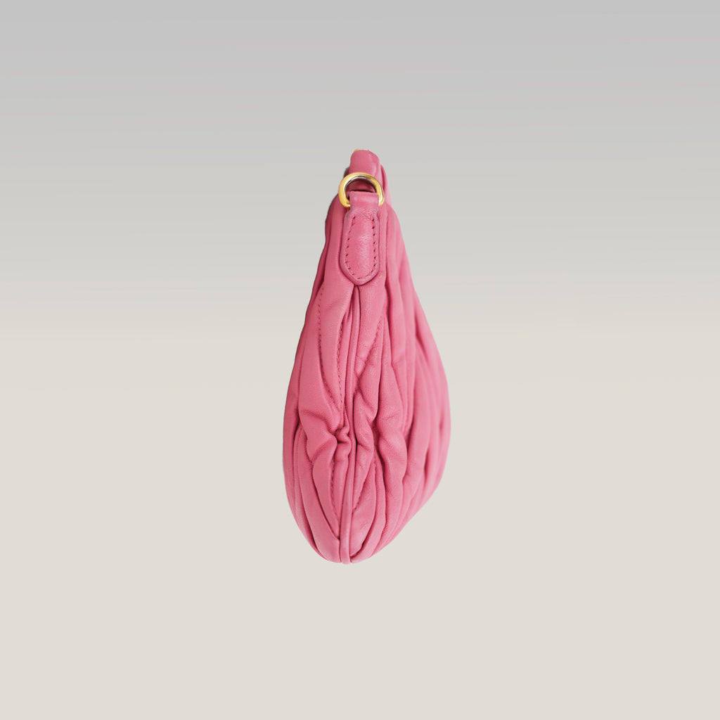 Miu Miu Matelassé Pink Nappa Leather Crossbody Bag Pleated Shoulder Clutch
