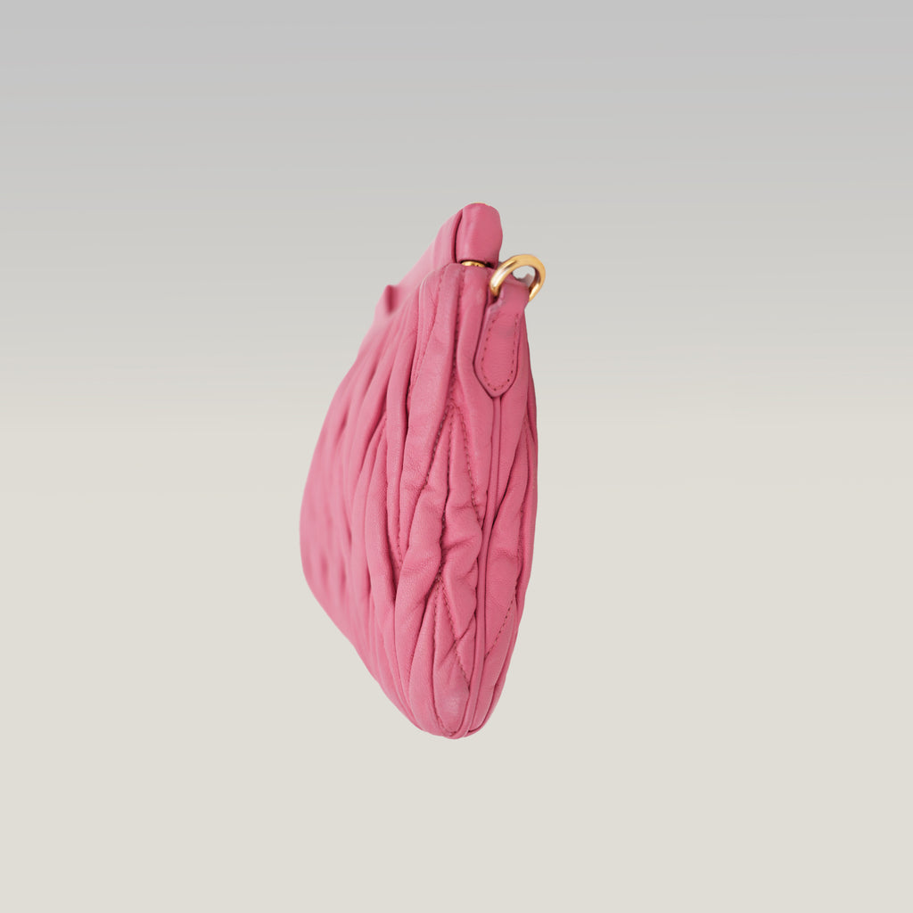 Miu Miu Matelassé Pink Nappa Leather Crossbody Bag Pleated Shoulder Clutch
