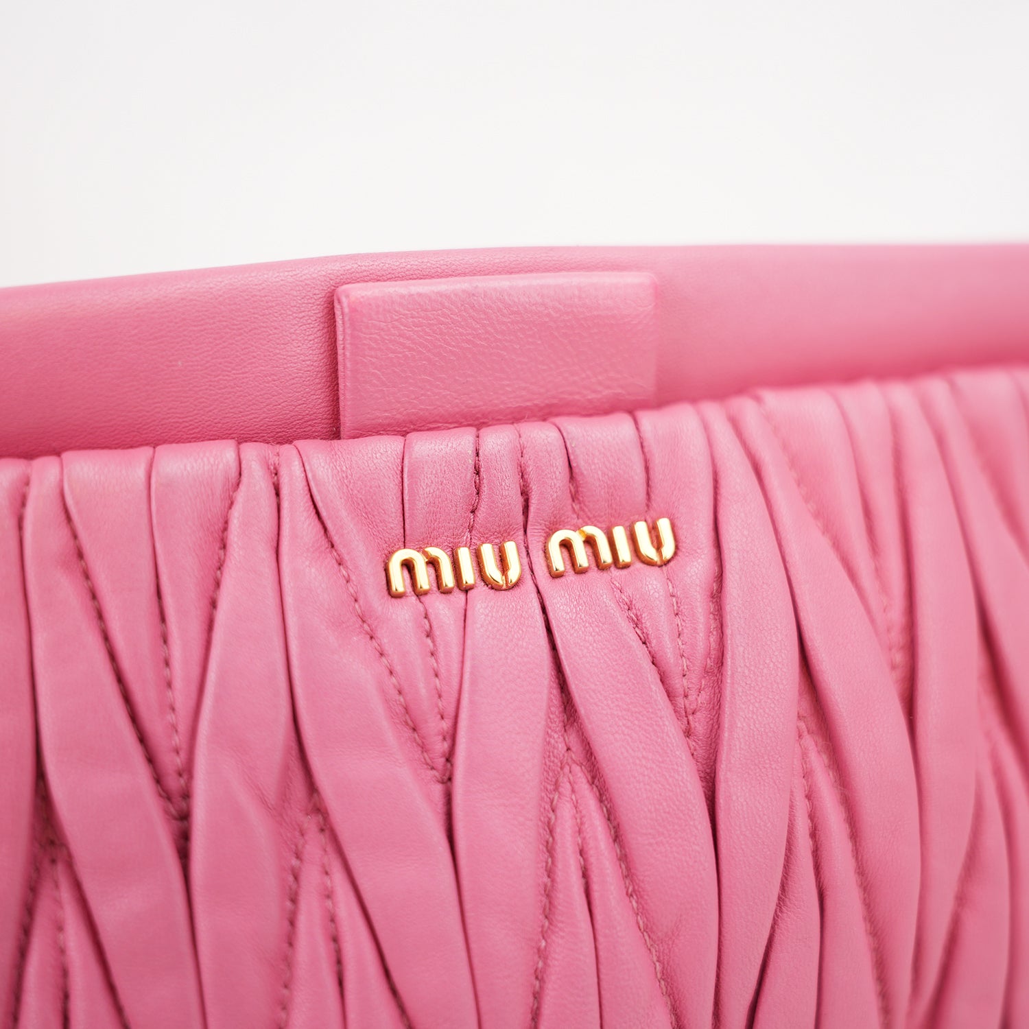Miu Miu Matelassé Pink Nappa Leather Crossbody Bag Pleated Shoulder Clutch