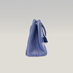 Prada Saffiano Lux Double Zip Borsa a Mano in Pelle di Vitello Blu Scuro con Logo Triangolare Dorato – 33 cm