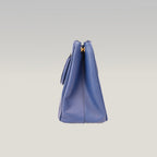 Prada Saffiano Lux Double Zip Borsa a Mano in Pelle di Vitello Blu Scuro con Logo Triangolare Dorato – 33 cm