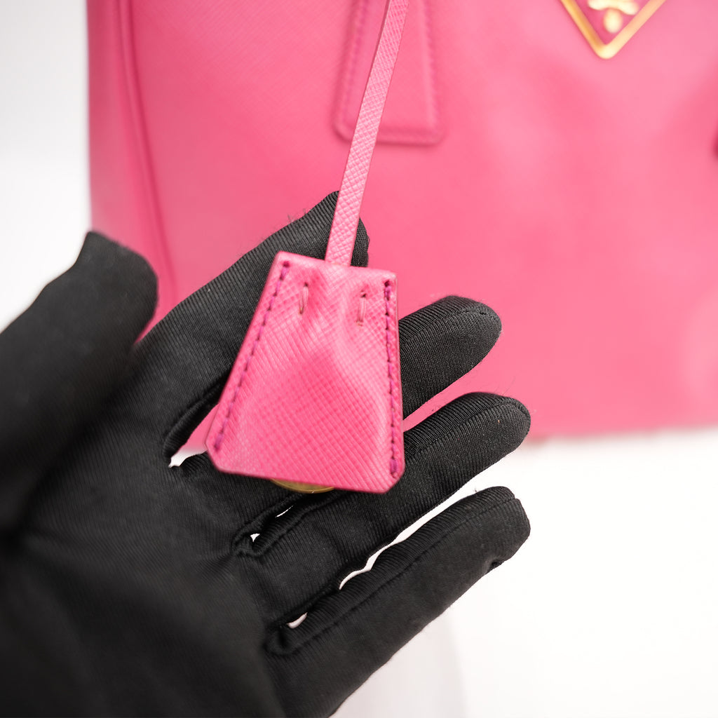 Prada Galleria Saffiano Lux Pink Leather Top Handle Tote Bag Medium