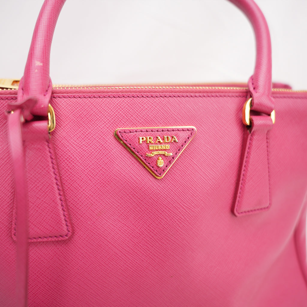 Prada Galleria Saffiano Lux Pink Leather Top Handle Tote Bag Medium