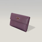 Prada Portafoglio Vintage Mini in Pelle Saffiano Viola con Logo Triangolare