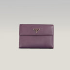 Prada Portafoglio Vintage Mini in Pelle Saffiano Viola con Logo Triangolare