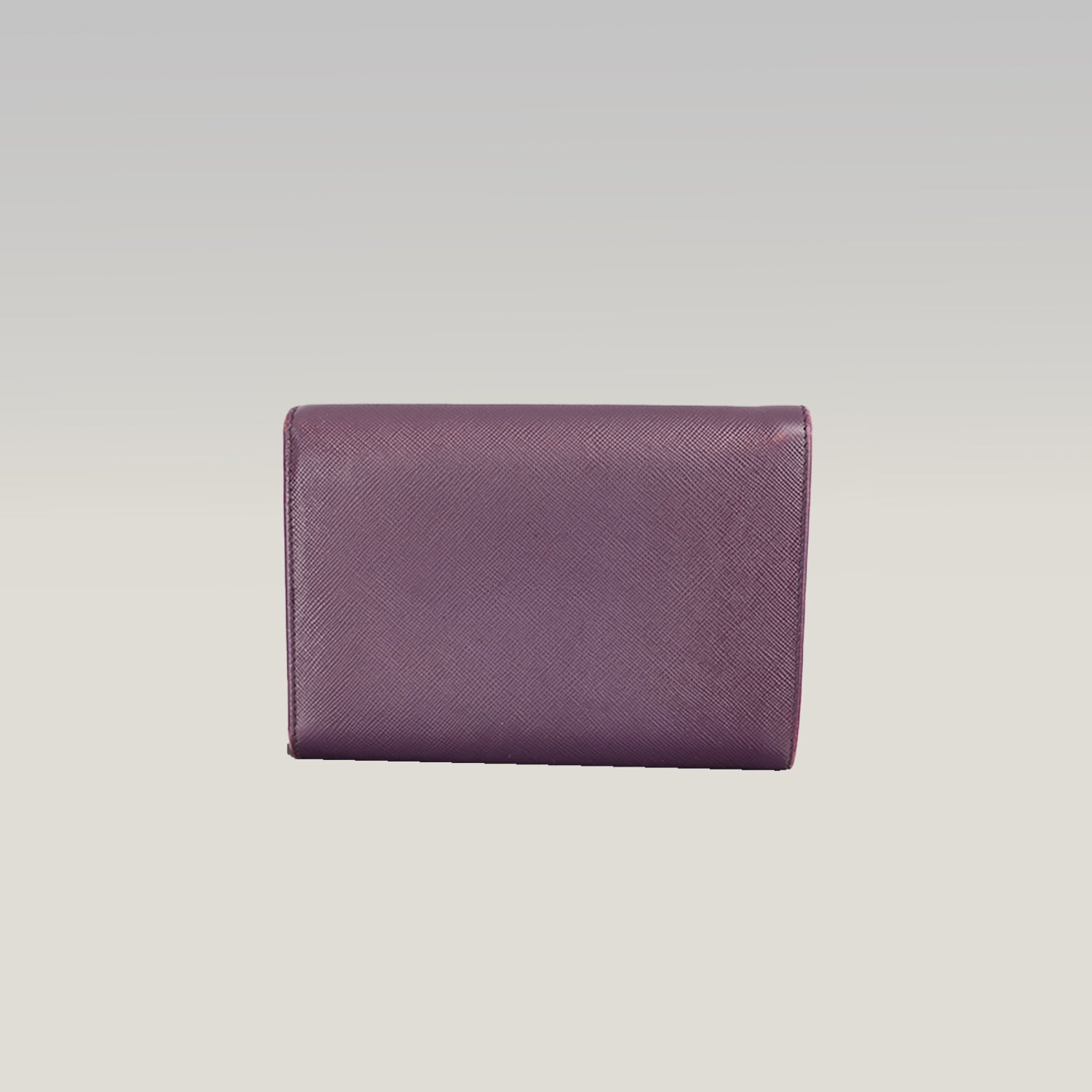 Prada Portafoglio Vintage Mini in Pelle Saffiano Viola con Logo Triangolare