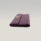 Prada Portafoglio Vintage Mini in Pelle Saffiano Viola con Logo Triangolare