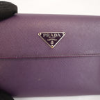 Prada Portafoglio Vintage Mini in Pelle Saffiano Viola con Logo Triangolare