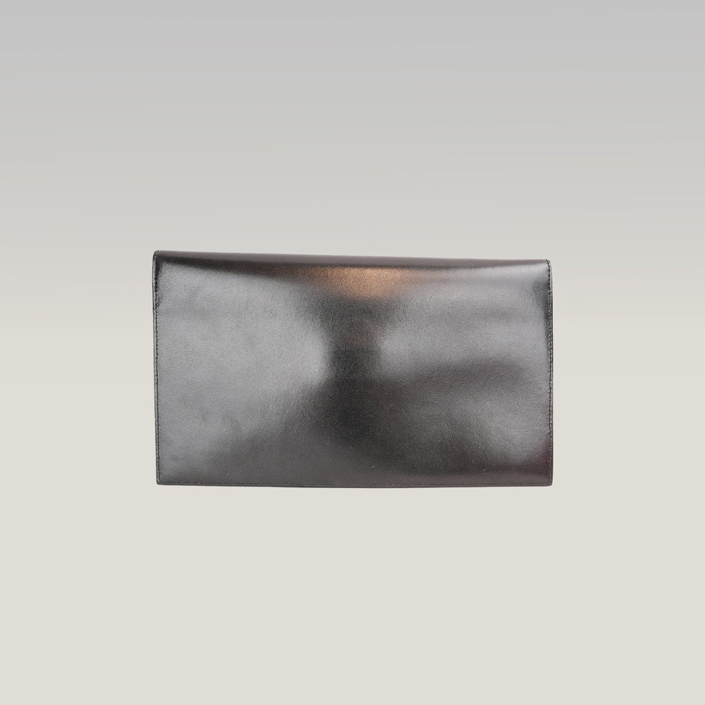 Saint Laurent Uptown Pouch Nera in Pelle con Logo YSL Dorato