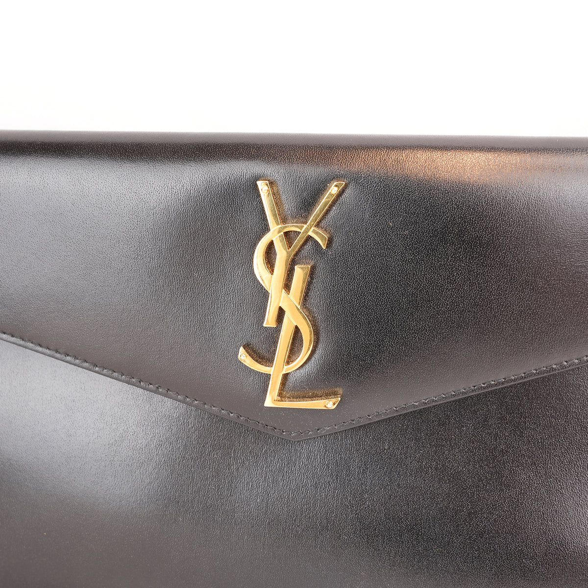 Saint Laurent Uptown Pouch Nera in Pelle con Logo YSL Dorato