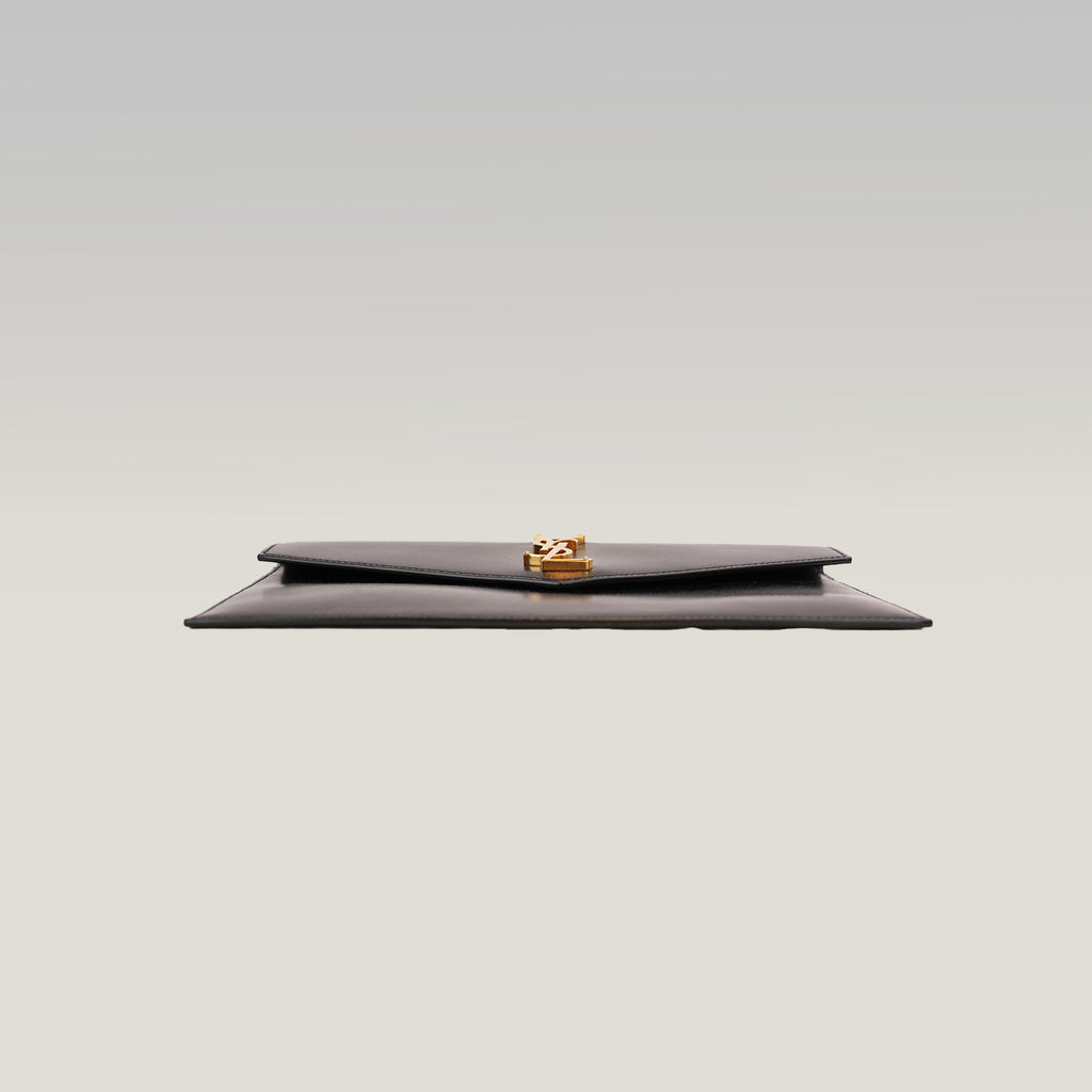 Saint Laurent Uptown Pouch Nera in Pelle con Logo YSL Dorato