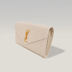 Pochette Saint Laurent Monogram Bianca in Pelle Matelassé Chevron con Logo YSL Dorato