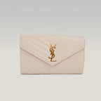 Pochette Saint Laurent Monogram Bianca in Pelle Matelassé Chevron con Logo YSL Dorato