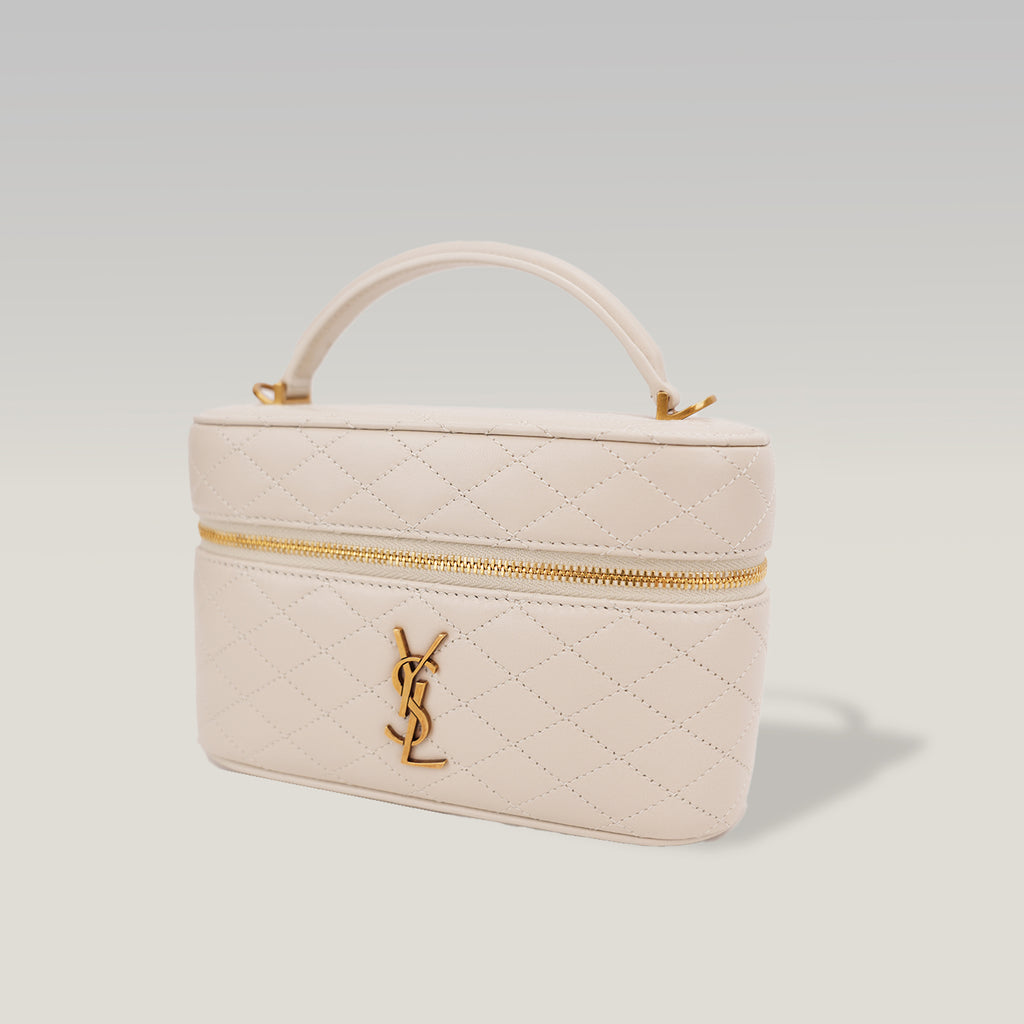 Saint Laurent Gaby Mini Quilted Leather Vanity Bag White Gold Hardware Crossbody