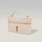 Saint Laurent Gaby Mini Quilted Leather Vanity Bag White Gold Hardware Crossbody