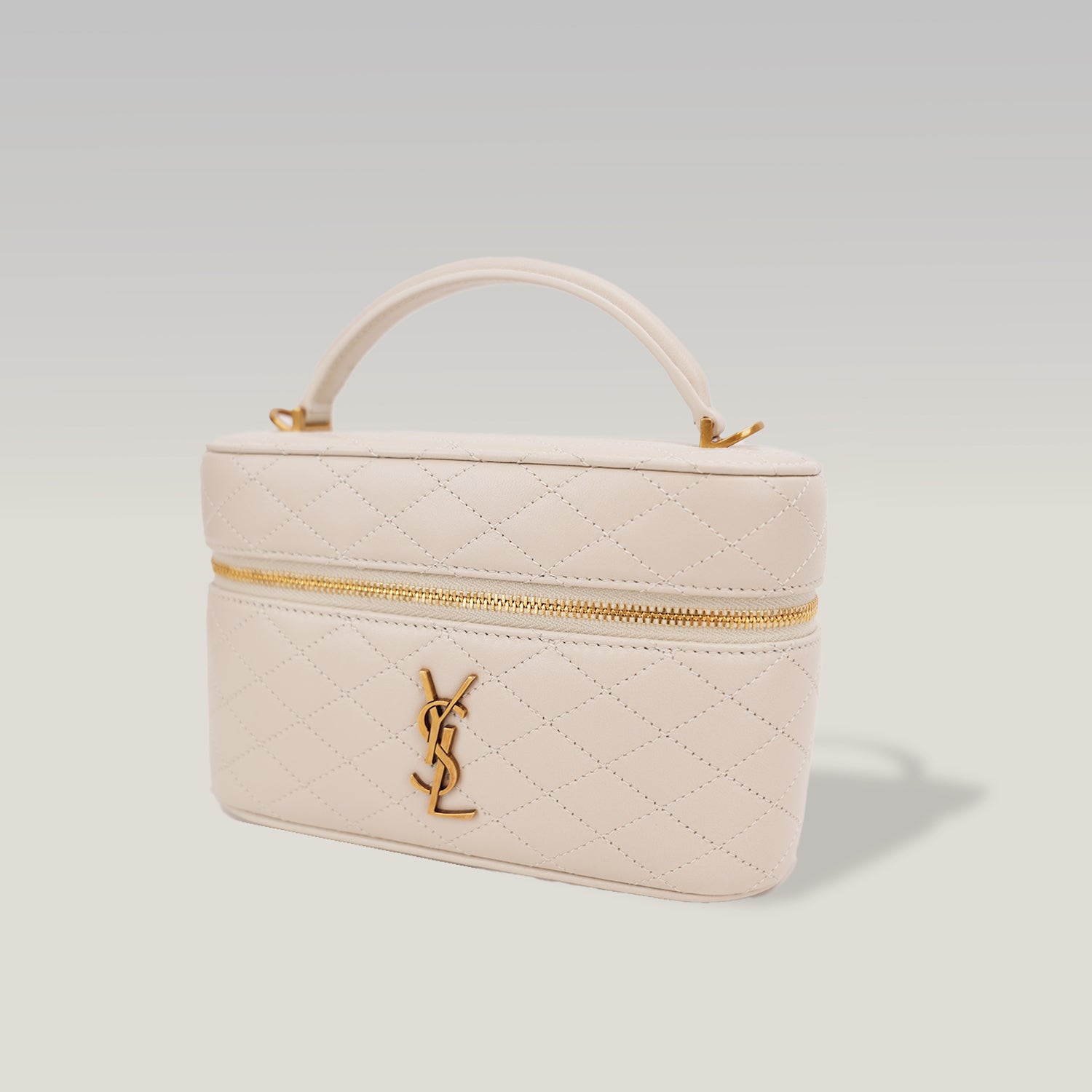 Saint Laurent Gaby Mini Quilted Leather Vanity Bag White Gold Hardware Crossbody