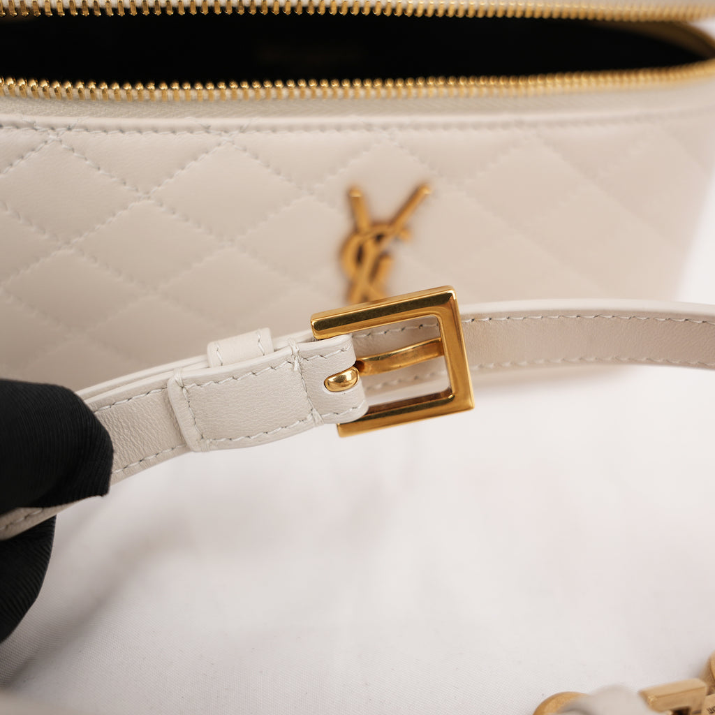 Saint Laurent Gaby Mini Quilted Leather Vanity Bag White Gold Hardware Crossbody