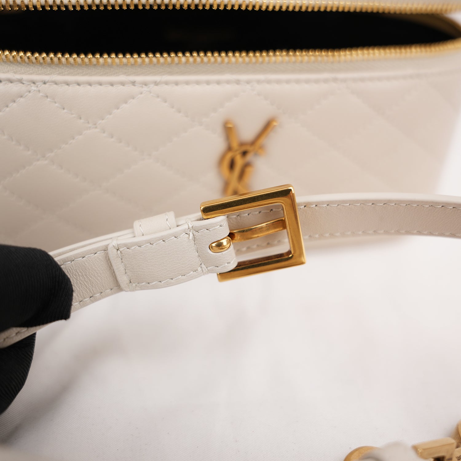 Saint Laurent Gaby Mini Quilted Leather Vanity Bag White Gold Hardware Crossbody