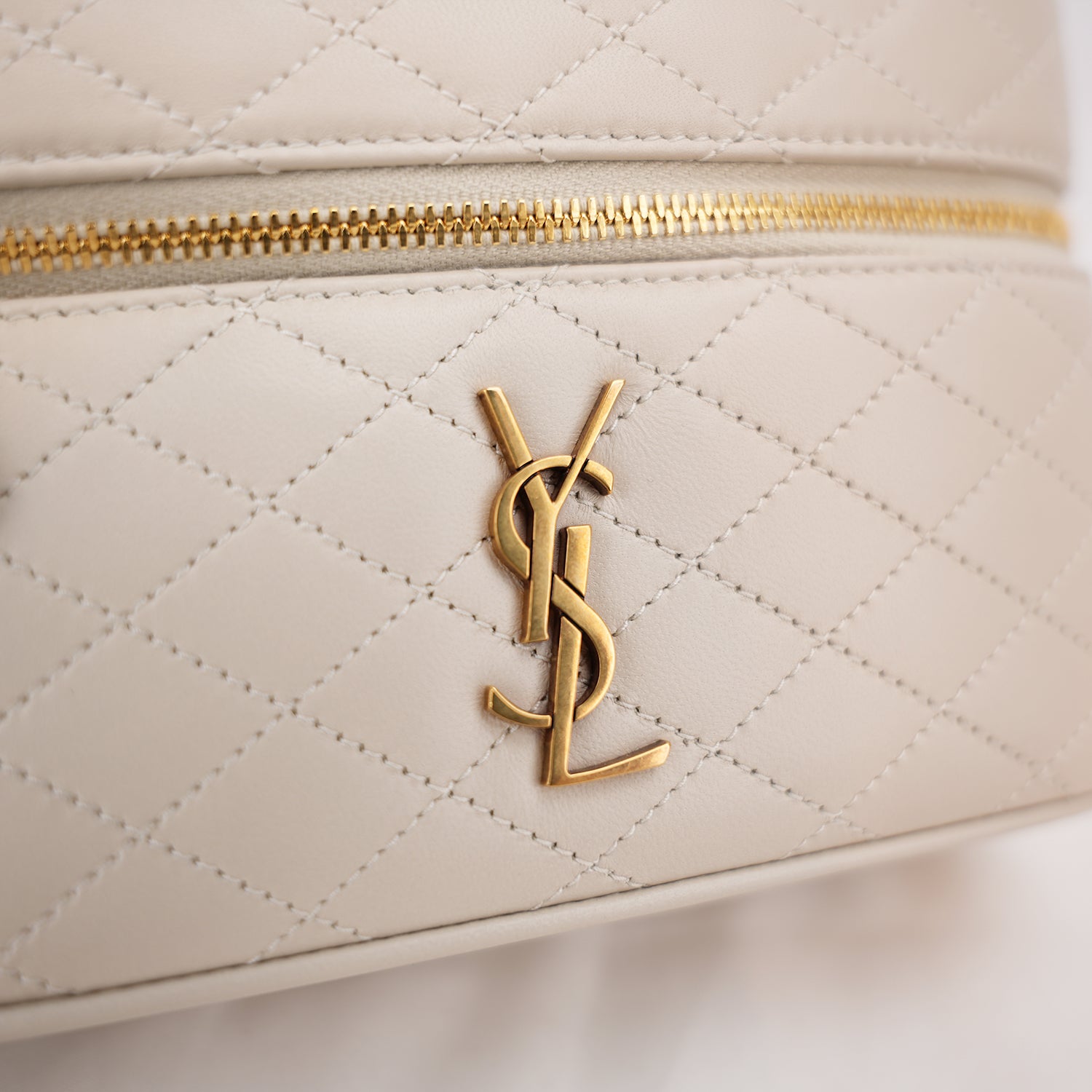 Saint Laurent Gaby Mini Quilted Leather Vanity Bag White Gold Hardware Crossbody