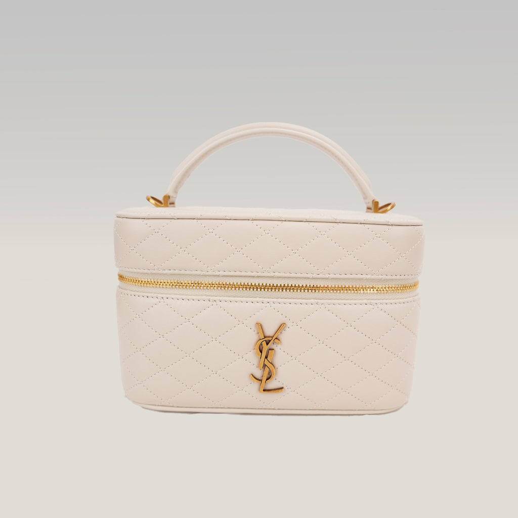 Saint Laurent Gaby Mini Quilted Leather Vanity Bag White Gold Hardware Crossbody