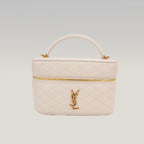 Saint Laurent Gaby Mini Quilted Leather Vanity Bag White Gold Hardware Crossbody