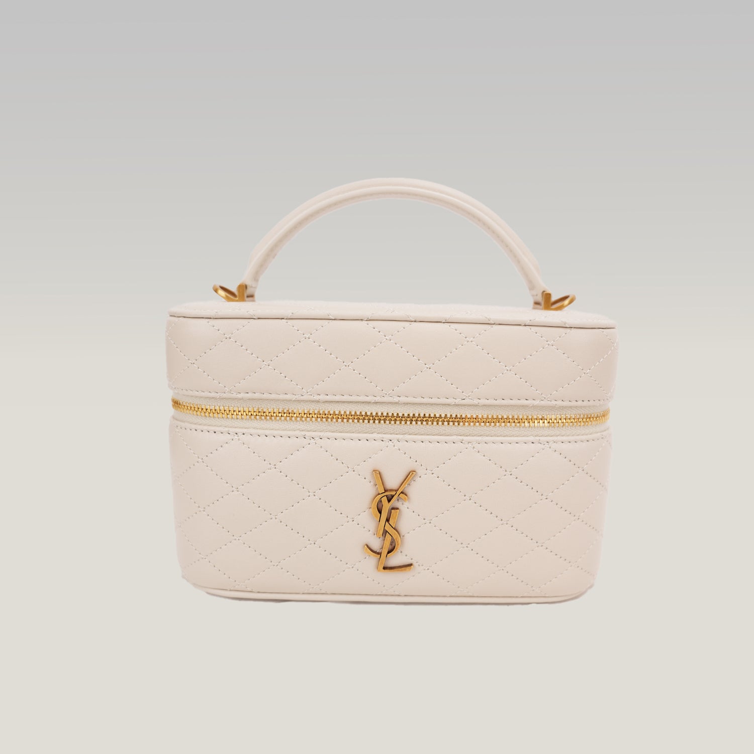 Saint Laurent Gaby Mini Quilted Leather Vanity Bag White Gold Hardware Crossbody