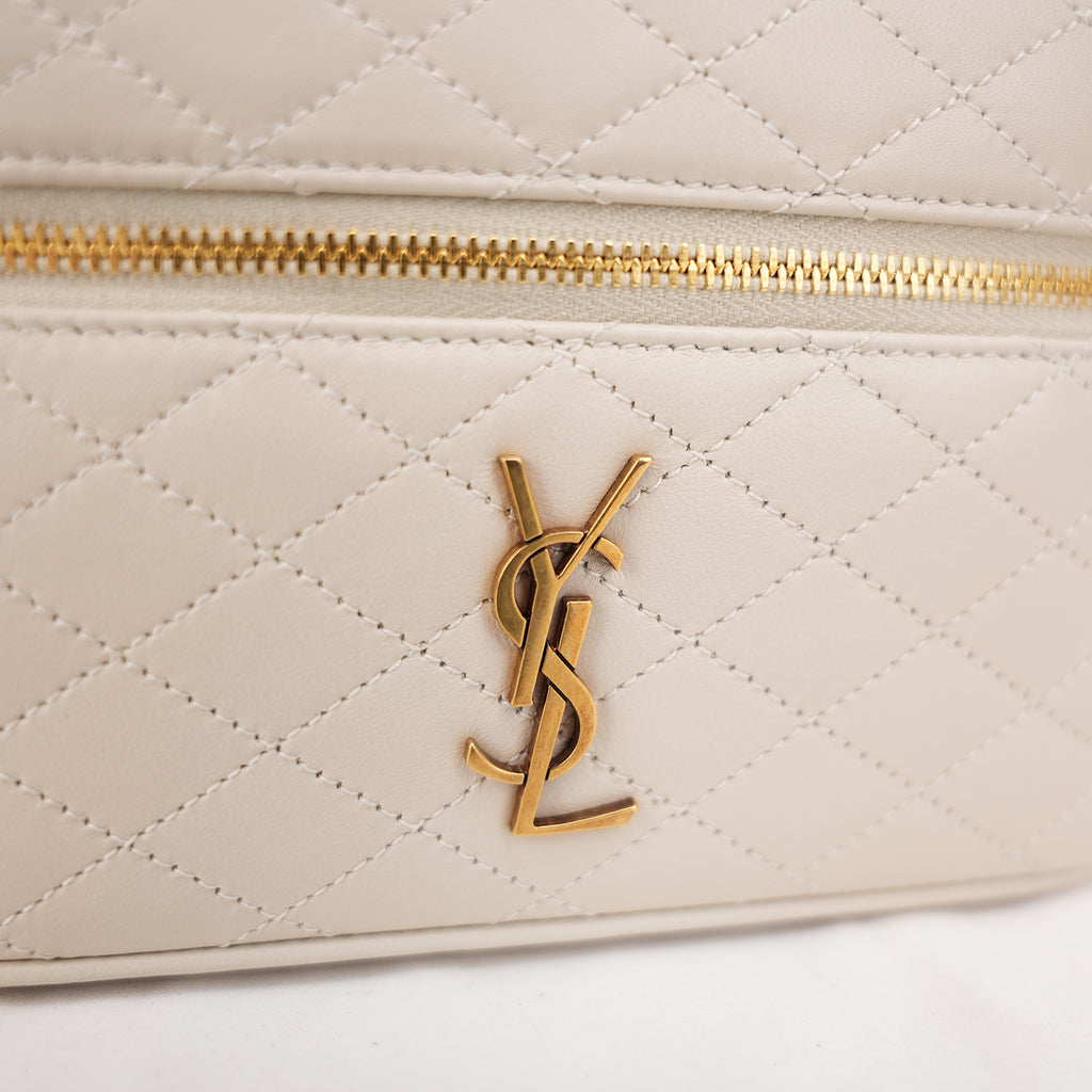 Saint Laurent Gaby Mini Quilted Leather Vanity Bag White Gold Hardware Crossbody