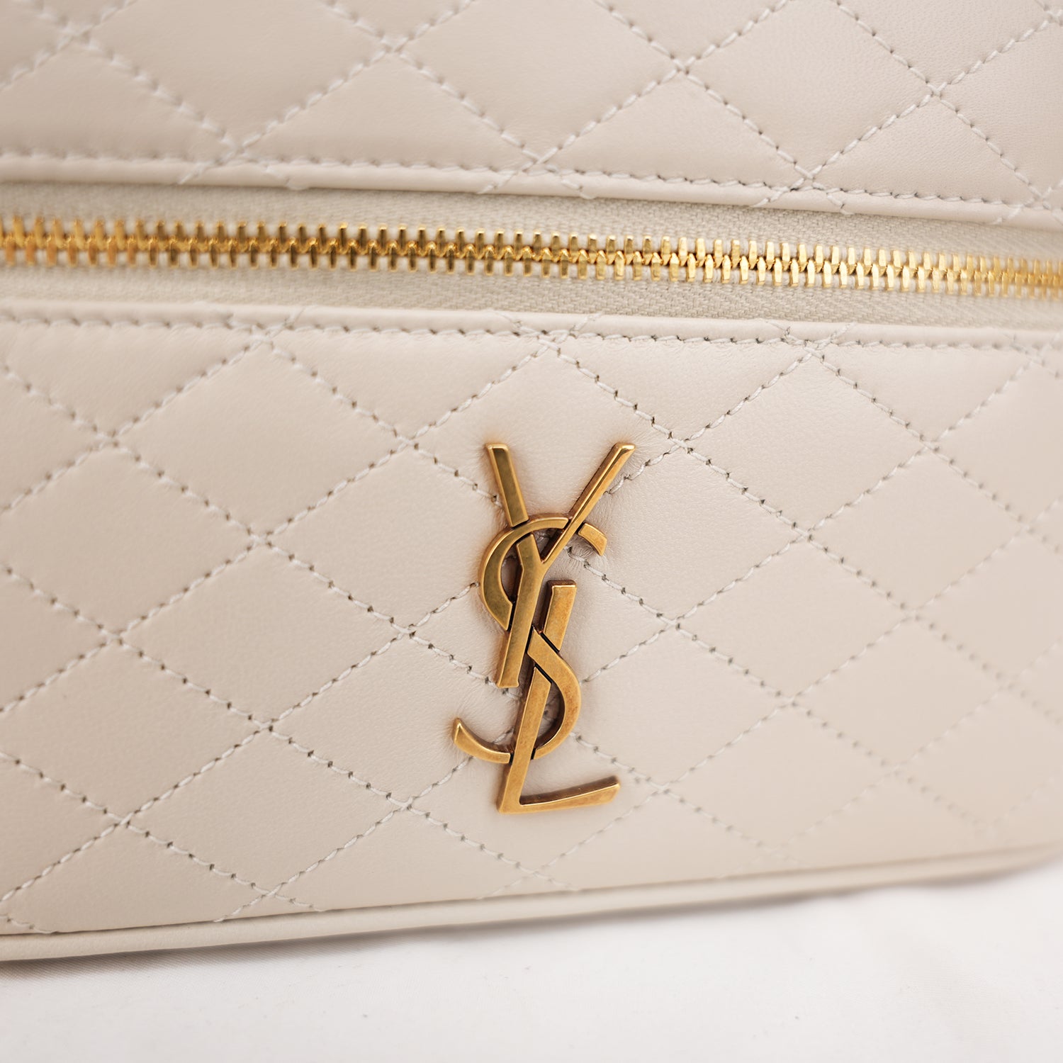 Saint Laurent Gaby Mini Quilted Leather Vanity Bag White Gold Hardware Crossbody