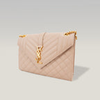 Saint Laurent Envelope Medium Chain Borsa Beige Quilted Leather with Cassandre Logo