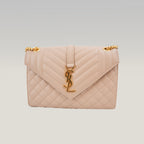 Saint Laurent Envelope Medium Chain Borsa Beige Quilted Leather with Cassandre Logo