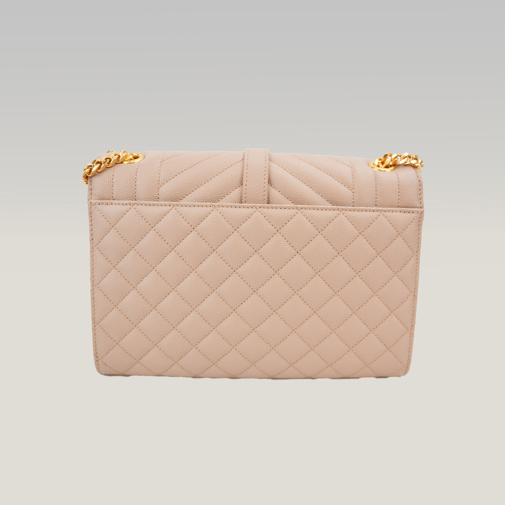 Saint Laurent Envelope Medium Chain Borsa Beige Quilted Leather with Cassandre Logo