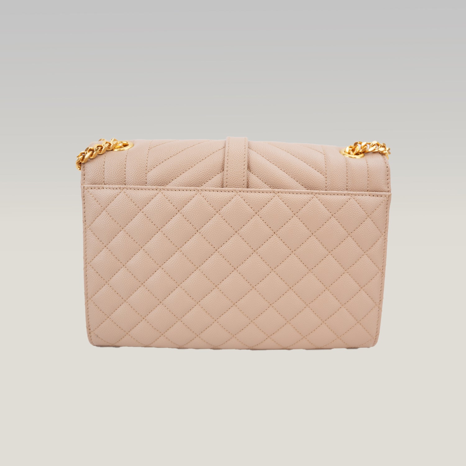 Saint Laurent Envelope Medium Chain Borsa Beige Quilted Leather with Cassandre Logo