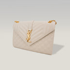 Saint Laurent Medium Envelope Triquilt Satchel Crema Soft Grain de Poudre Leather