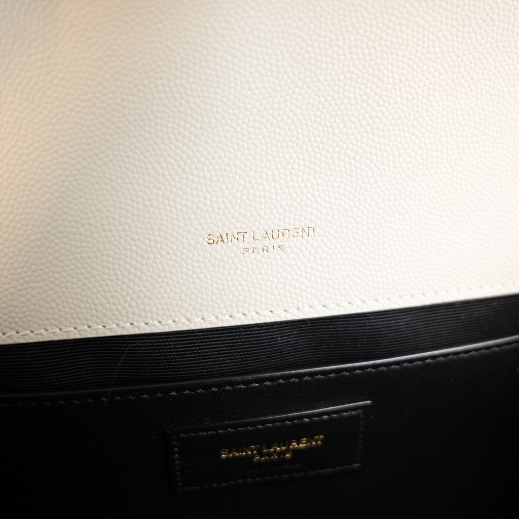 Saint Laurent Medium Envelope Triquilt Satchel Crema Soft Grain de Poudre Leather